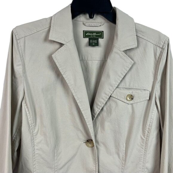 Eddie Bauer Womens Blazer Jacket Khaki Stretch Pockets Size 10 - Picture 2 of 9